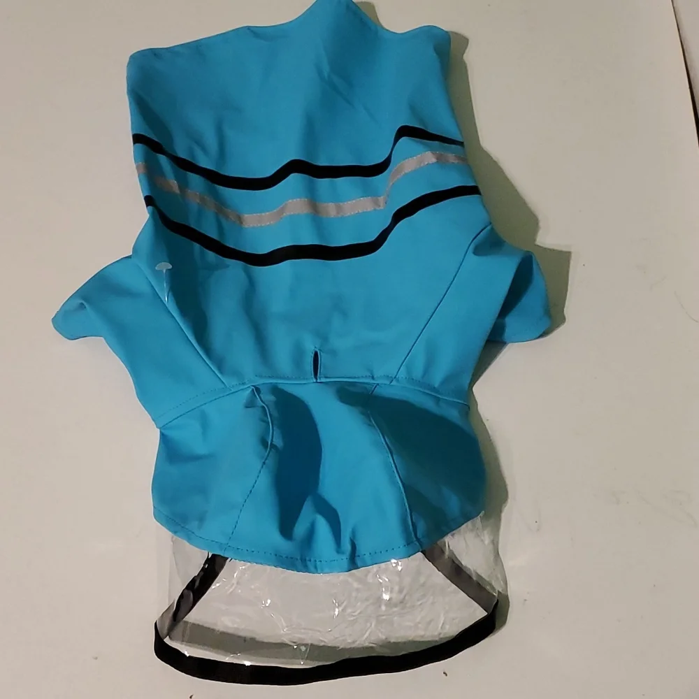 New Rain jacket dog M with hood and zip closure on underside and reflective